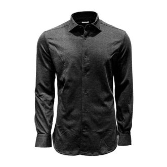 Mazzarelli Effen Shirt met Lange Mouwen - Heren - Casual Overhemden - Zwart - L - Leer - Overhemden