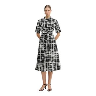DKNY Check Belt Dress - Dames - Shirt Kleedjes - Veelkleurig - S - Katoen - Kleedjes