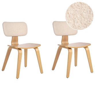 Beliani Conjunto De 2 Sillas De Comedor Estilo Retro Asiento Tapizado Boucl&eacute; Madera Clara Y Beige Lucinda