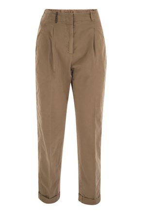 PESERICO Garment Dyed Stretch Cotton Gabardine Trousers