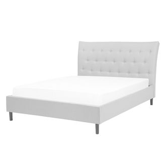 Beliani Beliani - Cama Tapizada Gris Claro 140 X 200 Cm Con Somier Y Cabecero Acolchado Saverne