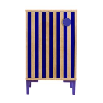 Really Nice Things Mesita 1 puerta color roble y rayas azules