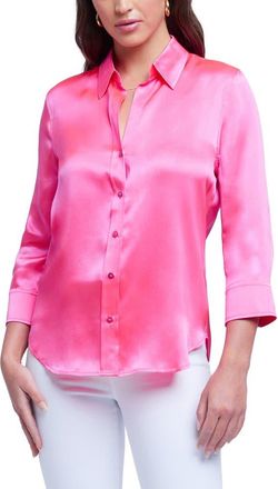 L'agence Dani Silk Charmeuse Blouse in Ros at Nordstrom, Size X-Large