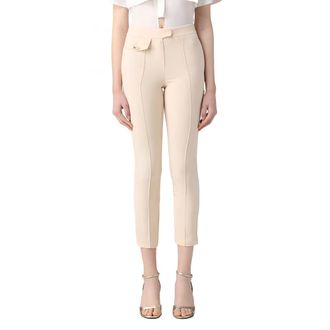 Simona Corsellini Cropped Trousers, female, Beige, Size: XS Crepe Pantalone with Front Zipper