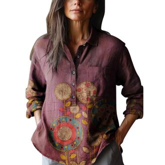 Generic Flannel Shirt Checked Shirts for Men Casual Polo Womens Retro Floral Art Print Casual Long Sleeve Comfortable Cotton Shirt Womens Long Sleeve Western 