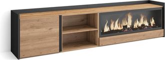 Skraut Home Skraut Home - Mueble Tv, Televisi&oacute;n, Muebles De Sal&oacute;n, Almacenaje, 212x35x50cm, Para Tv Hasta 80, Chimenea El&eacute;ctrica Xxl, Estilo Moderno, Roble Y Negr