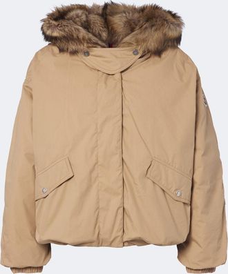 Moncler Shearling-trimmed cotton-blend down jacket