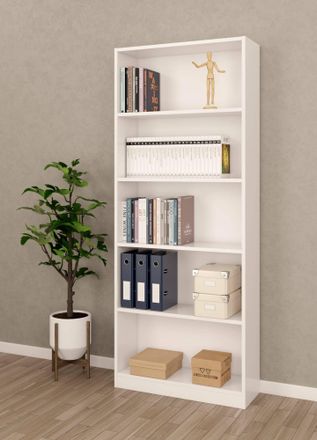 Dmora Librer&iacute;a Dangell, Librer&iacute;a Lineal Con 4 Baldas, Estante De Oficina O Dormitorio, Librer&iacute;a Moderna, 80x28h201 Cm, Blanco - Dmora
