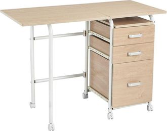 Costway Costway - Escritorio Plegable Para Ordenador Escritorio Con 3 Cajones Removibles Y Ruedas Bloqueables Mesa De Madera Moderna Y Salva Espacio Para Dorm