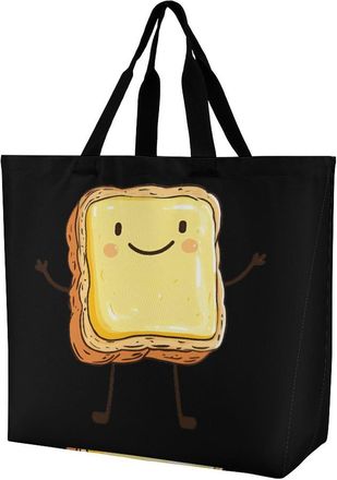 Generic Butter on Toast Cute Large Reusable Shopping Bag Lightweight Foldable Tote Bags Washable Shoulder Handbag