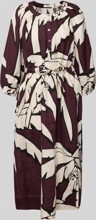 Christian Berg Midikleid aus reinen Leinen mit floralem Allover-Print in Schoko, Gr&ouml;&szlig;e 34