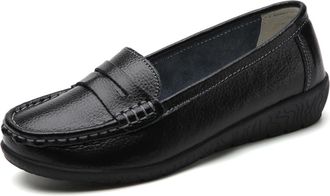 Generic Womens Comfortable Casual Loafers, Classic Penny Loafers for Women Leather Moccasin Shoes for Business Work (Black,7.5)