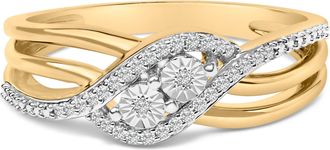House of Brilliance 14K Yellow Gold Plated Sterling Silver 1/10 Cttw Diamond Bypass Ring