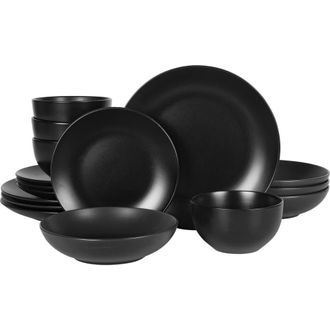 Gibson Home Queenslane Double Bowl Plates and Bowls Dinnerware Set in Black at Nordstrom