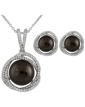 Splendid Pearls Silver 10Mm Pearl Cz Set