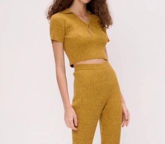 Another Girl Space Dye Rib Keyhole Polo Top In Yellow