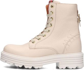 Red-Rag Beige Leren Veterboots met Gouden Detail - Dames - Veterlaarzen - Beige - 33 EU - Leer - Schoenen