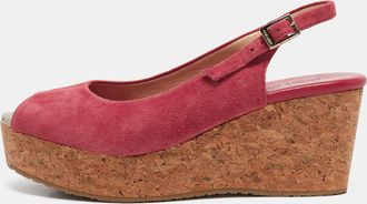 Jimmy Choo London Pink Suede Cork Wedge Sandals