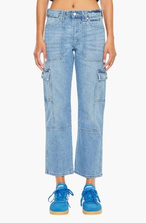 Kancan Aaliyah High Rise Slim Straight Leg Cargo Jeans in Medium Wash at Nordstrom, Size 26