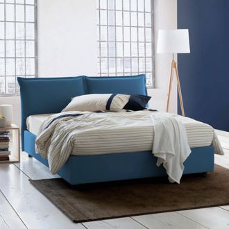 Dmora Dmora - Cama Matrimonial Dmarin, Cama Contenedor Con Revestimiento De Tela, 100% Made In Italy, Apertura Frontal, Con Colch&oacute;n Cm 160x200 Incluido, Azu
