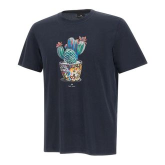 Paul Smith T-Shirts, male, Blue, L, Cactus T-shirt