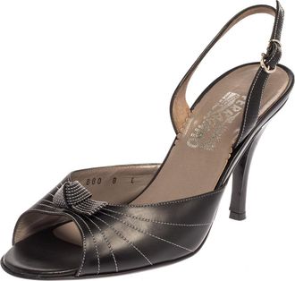 Ferragamo Black Leather Slingback Sandals
