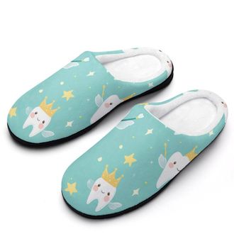 Generic Cute Tooth With Wings Mens Slippers Slip On Comfortable Fleece Cotton House Shoes Winter