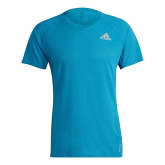 adidas Adi Runner Tee Reflective Stripe Quick Dry Breathable Logo Sports Short Sleeve Blue H25048