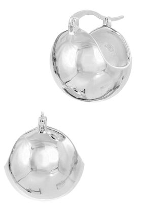 Savvy Cie Jewels RHODIUM PLATED OVER BRASS PUFFY SPHERE HUGGIE PLAIN EARRINGS