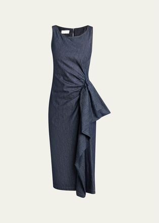 Dries Van Noten Dropps Denim Ruffle Sleeveless Midi Dress