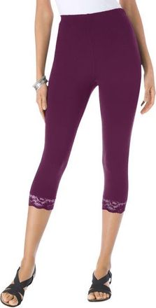 Roaman's Lace Trim Essential Stretch Capri Legging in Dark Berry at Nordstrom, Size Small