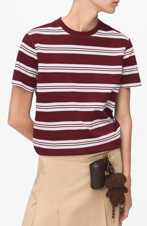 Mango Stripe T-Shirt in Maroon at Nordstrom, Size Large