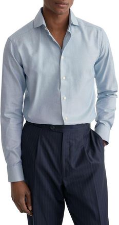 Eton Slim Fit Semisolid Blue Cotton Dobby Dress Shirt in Dark Blue at Nordstrom, Size 16.5