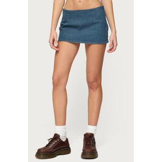 Edikted Monrow Low Rise Denim Microskort in Blue-Washed at Nordstrom, Size X-Large