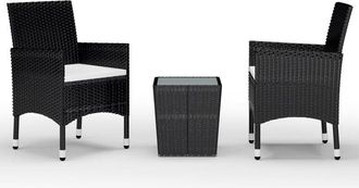 vidaXL Mesa Y Sillas De Jard&iacute;n 3 Pzas Rat&aacute;n Pe Y Vidrio Templado Negro Vidaxl