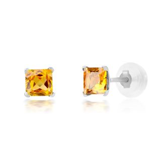 MAX + STONE 14k White Gold Square Princess Cut 4mm Gemstone Stud Earrings