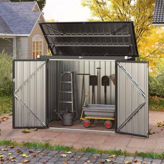 Costway Costway Outdoor Trash Can Storage Shed Lockable Garden Shed w/ 2 Doors in Green