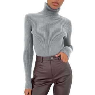 Generic Turtleneck Jumpers for Women UK Women Plus Size Soft Sweater Slim Fit Lightweight Long Sleeve Tops Undershirt Knitted Warm Fashion Pullover Casual Rou