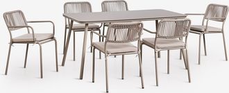 Sklum Set De Mesa Rectangular 160x90 Cm Y 6 Sillas De Comedor Apilables En Cuerda Trenzada Arhiza Sklum