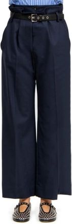 Tela Broeken, Dames, Blauw, S, Wol, Hoge Taille Blauwe Wollen Broek met Riem