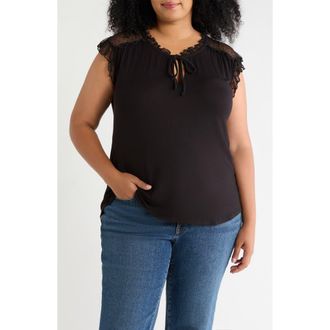 Loveappella Tie Neck Ruffle Top in Black at Nordstrom, Size 3X