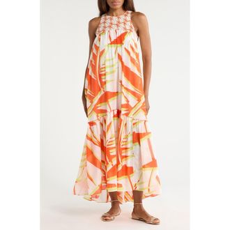 Diane Von F&uuml;rstenberg Melisse Cotton & Silk Maxi Dress in Palm Geo Orange Giant at Nordstrom Rack, Size Xx-Small