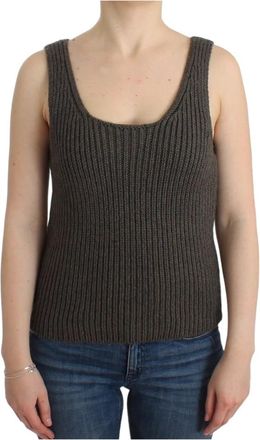 Ermanno Scervino Gebreide Top - Dames - Tops zonder mouwen - Grijs - S - Wol - Tops