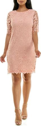 Nina Leonard Jewel Neck Lace Dress in Blush at Nordstrom Rack, Size X-Large