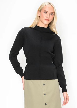 YAL New York Ribbed Waist Mock Neck Knit Top with Tie Belt