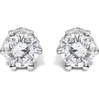 House of Brilliance 14K White Gold 1/2 Ct Round Diamond 6 Prong Crown Stud Earrings at Nordstrom