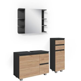 Vicco Set mobili bagno J-Shape, Grigio, 3 parti