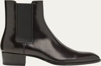 Saint Laurent Mens Wyatt 40 Leather Chelsea Boots