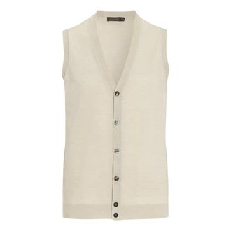 Oscar Jacobson Sleeveless Knitwear, male, Beige, Size: XL Guiseppe Regular Fit Extra Fine Merino Vest