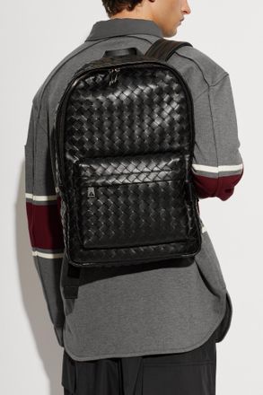 Bottega Veneta Intrecciato Leather Backpack, Mens, Black